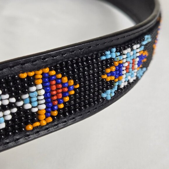 Chico's Size Small Southwestern Beaded & Leather Belt Hook & Loop Closure - Picture 4 of 12